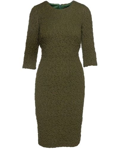 Conquista Neutrals Khaki Jacquard Dress By Fashion - Green