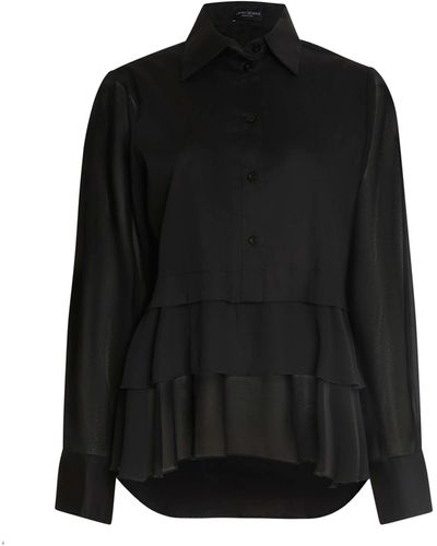 James Lakeland Sheer Sleeve Ruffle Shirt - Black