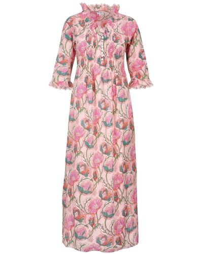 At Last Cotton Annabel Maxi Dress In Peachy Floral - Pink