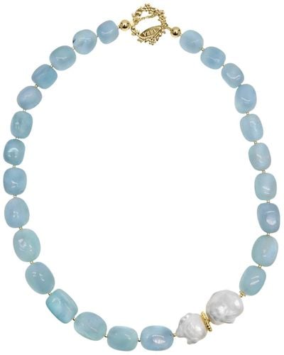 Farra nugget Aquamarine With Natural Baroque Pearls Necklace - Blue