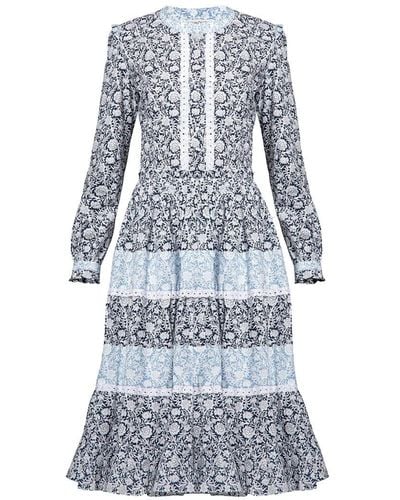 Rumour London Eliza Poplin Midi Dress With Embroidered Trim In Liberty Print - Blue