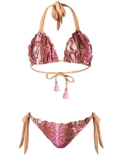 ELIN RITTER IBIZA Ibiza Pink Animal Print Ruched Triangle Bikini Set Cap Martinet