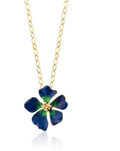Milou Jewelry Navy & Green Wild Rose Flower Necklace - Blue