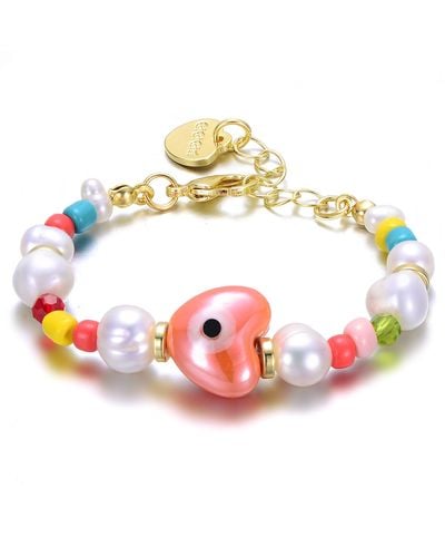 Genevive Jewelry Rachel Glauber Yellow Plated Multi-color Beads Bracelet With Freshwater Pearls For Kids - Metallic