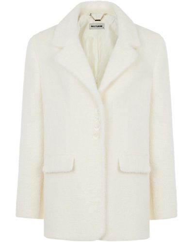 Nocturne Ecru Faux Fur Double-breasted Jacket - White