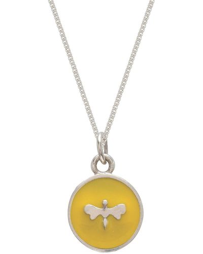 Lime Tree Design Small Bee Enamel Necklace Sterling Silver Yellow - Metallic