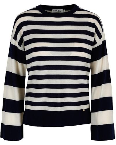 tirillm Aurora Striped Pullover In Navy And Off White - Black