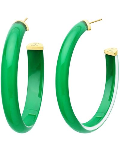 Gold & Honey Xl Oval Hoops In Dark Green