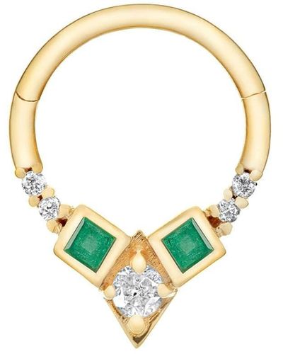 Zohreh V. Jewellery Emerald & Diamond Daith Hoop Earring 9k - Metallic