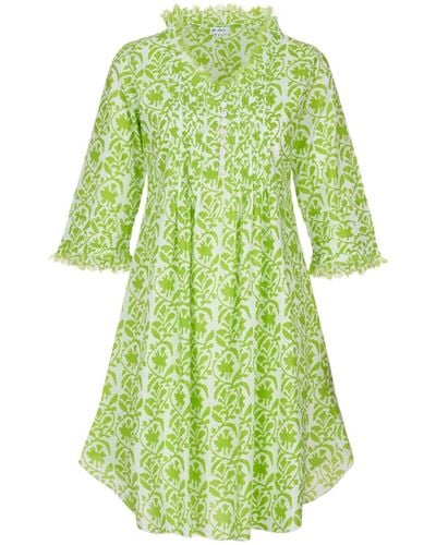 At Last Cotton Annabel Tunic In White With Fresh Lime Trellis - Green