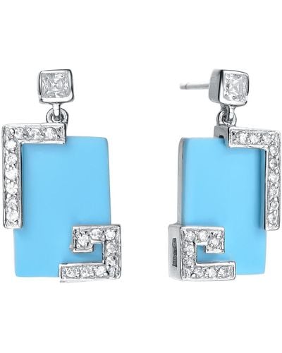 Genevive Jewelry Sterling Silver Cubic Zirconia Faux Turquoise Studs - Blue