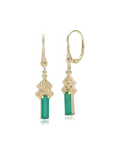 Gemondo Dyed Green Chalcedony & Marcasite Drop Earrings In 18ct Gold Plated Silver - Metallic