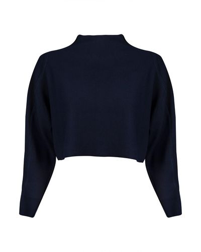 Balletto Athleisure Couture Sweat Fleece Cropped Top Blu Navy Scuro - Blue