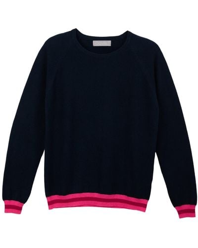 Cove Navy Cashmere Jumper With Pink Stripes - Blue