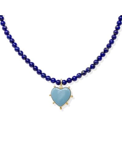 Vintouch Italy Happy Hearts Lapislazzuli & Porcelain Necklace - Blue