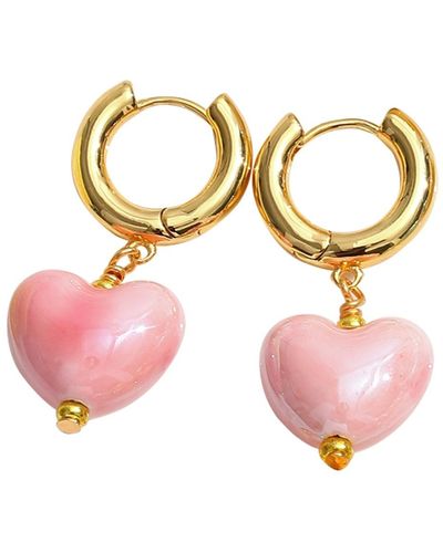 Classicharms Pink Ceramic Heart Dangle Earrings