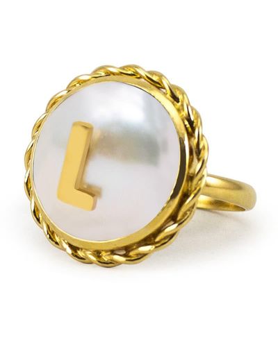 Vintouch Italy Moonglow Gold-plated Initial L Pearl Ring - Metallic