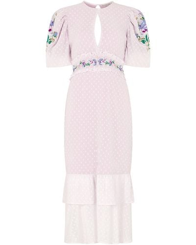 Hope & Ivy The Valencia Dobby Mesh Embroidered High Neck Midi Dress - Pink