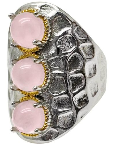 Farra Rose Quartz Stones nugget Adjustable Ring - Gray