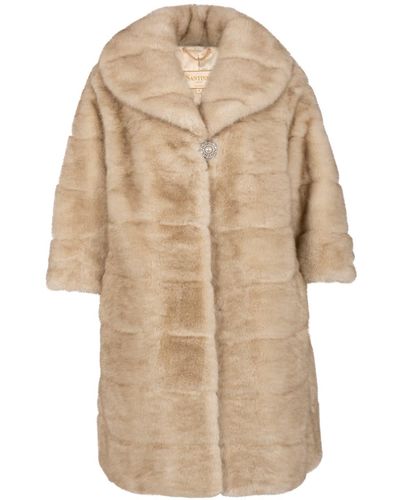Santinni Neutrals 'hollywood' Faux Fur Coat In Crema - Natural