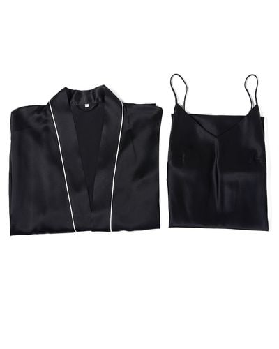 Soft Strokes Silk Pure Silk Kimono Robe And Slip Dress Gift Set - Black