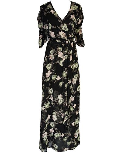 Jennafer Grace Signature Wrap Dress In Noir Garden - Black