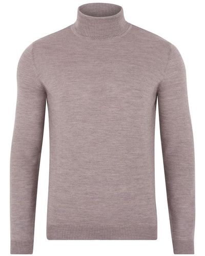 Paul James Knitwear Mens Extra Fine Merino Wool Weston Roll Neck Sweater - Gray