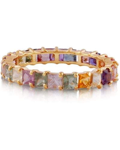 Trésor Multicolor Sapphire Square Stacking Ring In 18k Yellow Gold - Pink