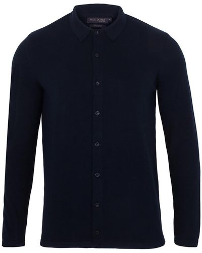 Paul James Knitwear S Cotton Arthur Knitted Shirt - Blue
