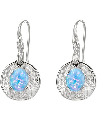 Dower & Hall Hammered Disc & Opal Array Drop Earrings In Sterling - Blue