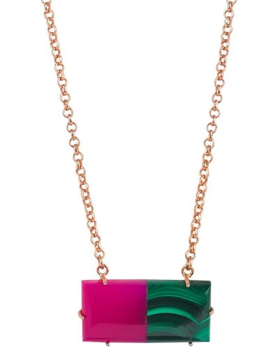 YAA YAA LONDON 'lady Yvonne' Rose Gold Pink Green Gemstone Statement Necklace - Multicolor