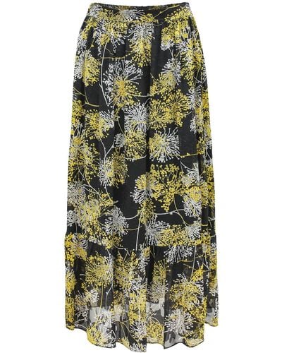 Smart and Joy Long Skirt With Linear Print And Ruffles - Green