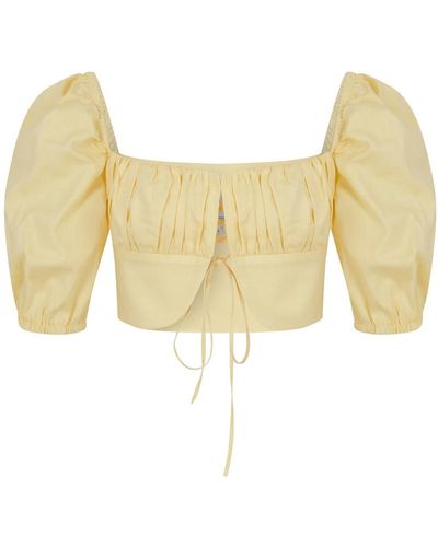 NAZLI CEREN Grace Ruched Top In Yellow