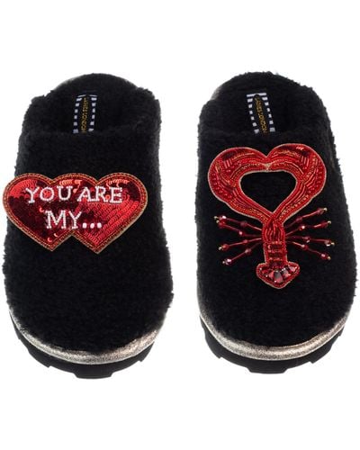 Laines London Teddy Closed Toe Slippers With You Are My Lobster Brooches - Orange