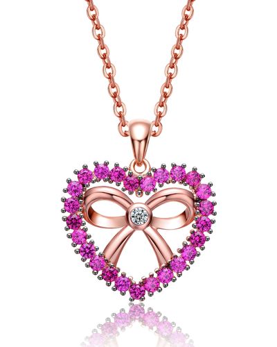 Genevive Jewelry Rachel Glauber Rose Gold Plated Heart Shaped Pendant With Cubic Zirconia For Kids-girls - Pink