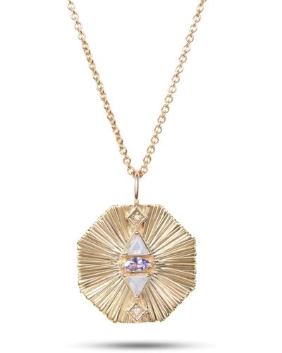 Zohreh V. Jewellery Tanzanite, Moonstone Diamond Engraved Octagon Pendant 9k - Metallic
