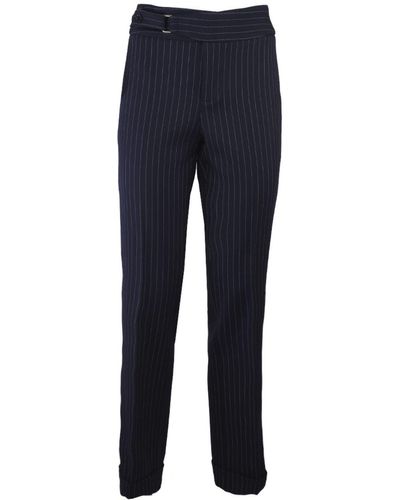 The Extreme Collection Navy Pinstripe Crepe Classic Straight Trousers - Blue