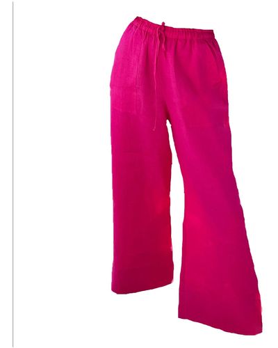 Larsen and Co Pure Linen Lamu Drawstring Trousers In Fuchsia - Pink