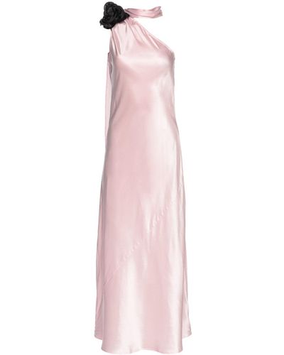 Vasiliki Atelier Portia Asymmetric Maxi Dress Pink With Black Crystallized Corsage