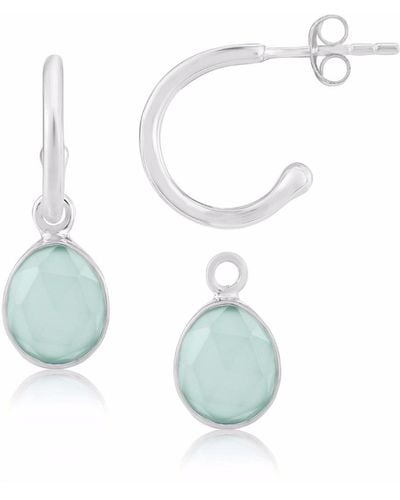 Auree Manhattan Sterling Silver & Aqua Chalcedony Interchangeable Gemstone Hoop Earrings - Blue