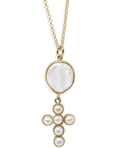Vintouch Italy Hope Gold-plated Pearl Cross Necklace - White
