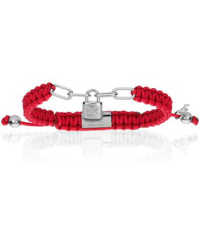 Double Bone Bracelets Silver Lock With Polyester Bracelet - Red