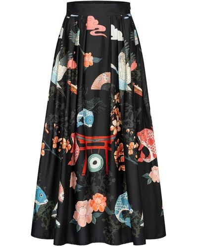 Marianna Déri Maxi Skirt With Japanese Print - Black