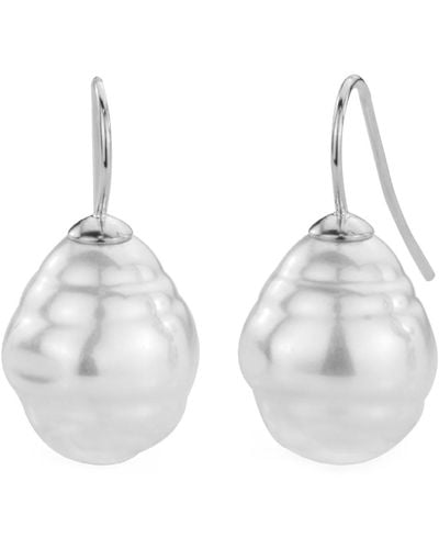 Emma Holland Jewellery Baroque Pearl On Platinum Hook Earrings - White
