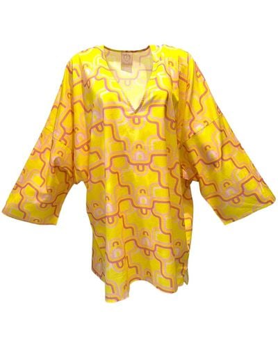 Julia Clancey Veronica Lydy Limon Silk Cotton Mini Kaftan Dress - Yellow
