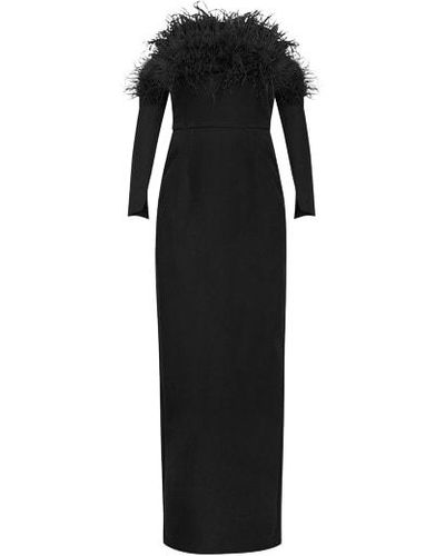 Cliché Reborn Bandeau Feather Trim Maxi Dress With Detachable Sleeves - Black
