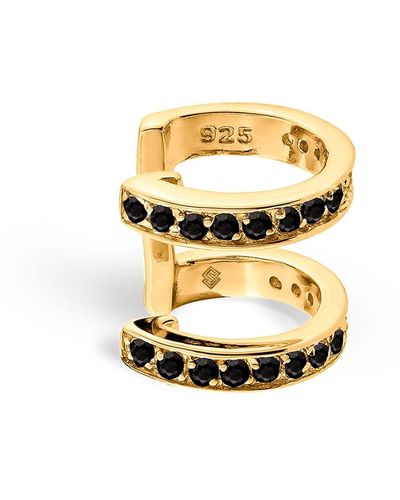 SALLY SKOUFIS Edge Duo Ear Cuff With Made Black Diamonds In Gold - Metallic
