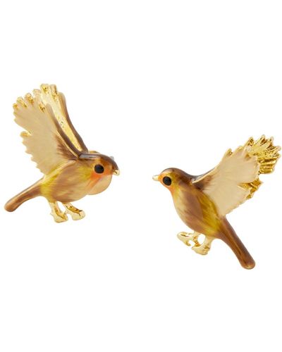 Fable England Fable Enamel Flying Robin Earrings - Metallic