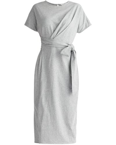 Paisie Short Sleeve Waist Tie Jersey Dress - Gray