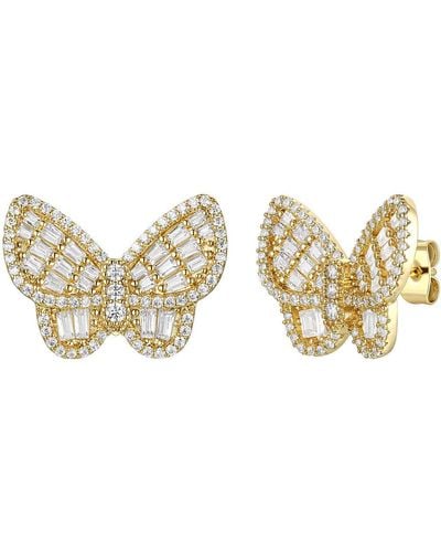 Genevive Jewelry Rachel Glauber Gold Plated Sterling Silver With Diamond Cubic Zirconia Clusters Butterfly Stud Earrings - Metallic